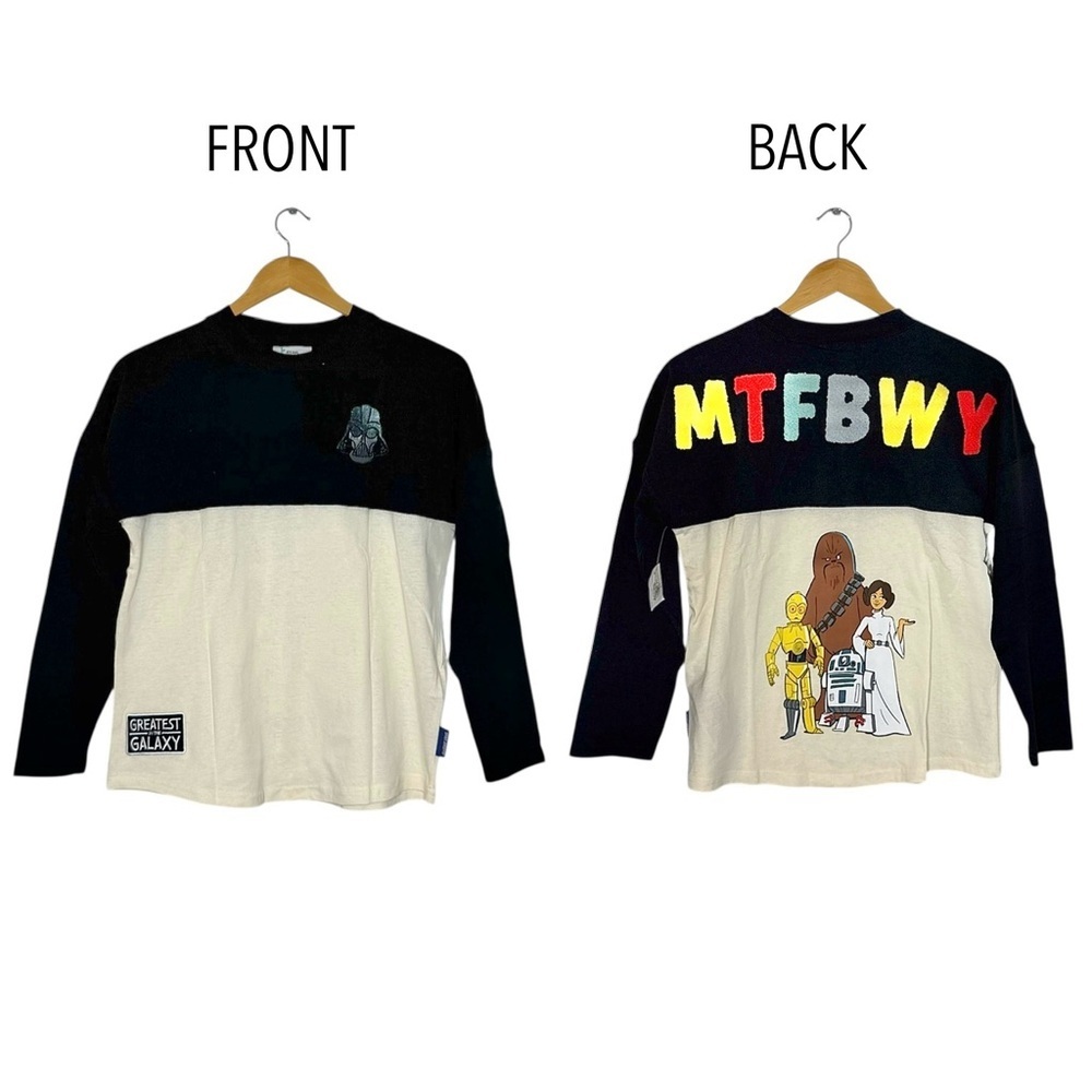 New Disney Kids Black & Cream Star Wars Long Sleeve Shirt Spirit Jersey XL (14)